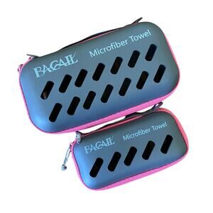Microfiber Travel Towel Cases Lot of 2 | Zippered Mesh Storage Pouches Gray Pink